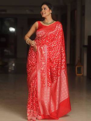 Red silk blend sarees with blouse 1