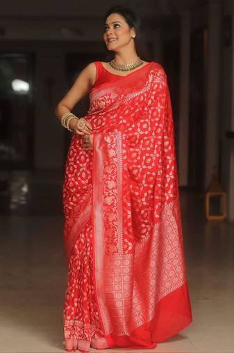 Red silk blend sarees with blouse