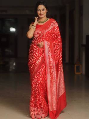 Red silk blend sarees with blouse 2