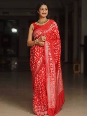Red silk blend sarees with blouse 3
