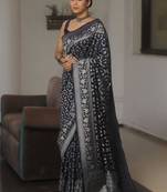 Navy blue silk blend saree with blouse