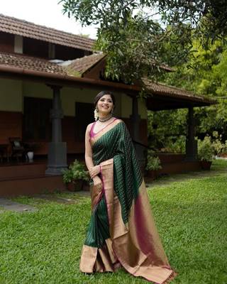 Dark Green silk blend sarees with blouse 1