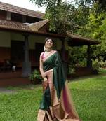 Dark Green silk blend sarees with blouse