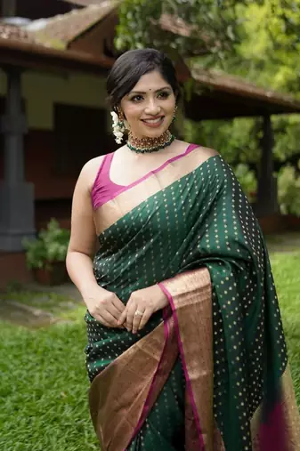 Dark Green silk blend sarees with blouse