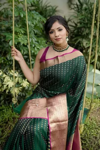Dark Green silk blend sarees with blouse