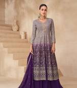 Purple embroidery sequins georgette anarkali- free size stitched(size upto 42")