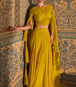 Yellow embroidery sequins with stone chinon silk blouse palazzo - free size stitched(size upto 42")