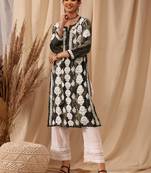 Olive green Embroidered Rayon Chikankari kurta