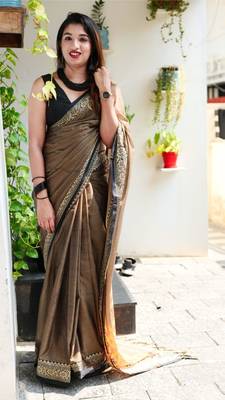 light brown Soft Pure Cotton Saree with Blouse piece 1
