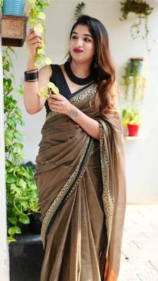 light brown Soft Pure Cotton Saree with Blouse piece 2