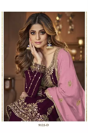 Wine heavy georgette indowestern wedding kurti & skirt set