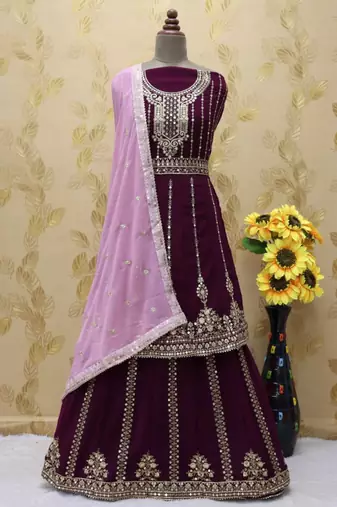 Wine heavy georgette indowestern wedding kurti & skirt set