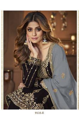 Black heavy georgette indowestern wedding kurti & skirt set 2