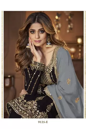 Black heavy georgette indowestern wedding kurti & skirt set