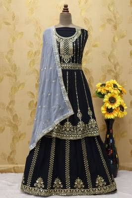 Black heavy georgette indowestern wedding kurti & skirt set 3
