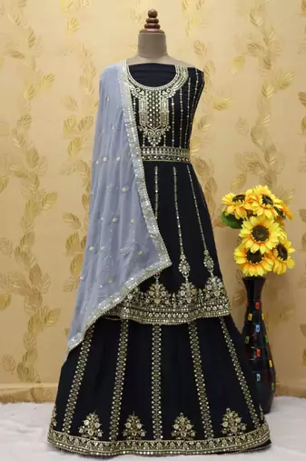 Black heavy georgette indowestern wedding kurti & skirt set