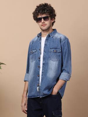 Men's denim casual shirt | double pocket shirt 1