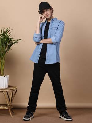 Bule double flap pocket denim shirt  1