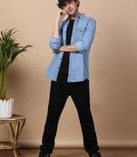 Bule double flap pocket denim shirt 