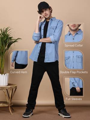 Bule double flap pocket denim shirt  3