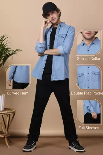 Bule double flap pocket denim shirt 
