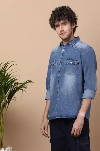 Men's denim casual shirt | double pocket shirt