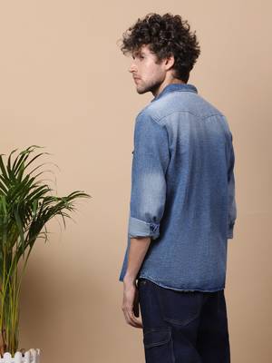 Men's denim casual shirt | double pocket shirt 4