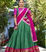 green Women's Zari Weaving Work Lehenga Choli