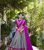 grey Women's Zari Weaving Work Lehenga Choli