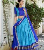 blue Women's Zari  Weaving Work Lehenga Choli