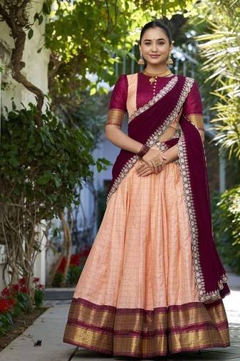 peach Women's Zari  Weaving Work Lehenga Choli