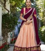 peach Women's Zari  Weaving Work Lehenga Choli