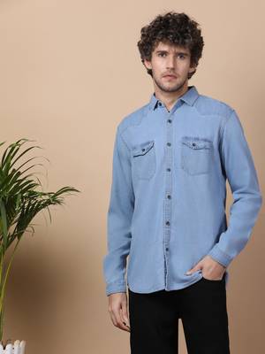 Bule double flap pocket denim shirt  2