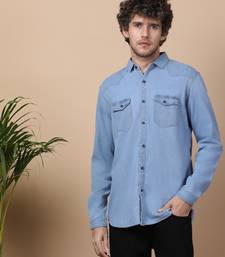 Bule double flap pocket denim shirt 