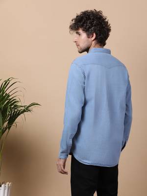 Bule double flap pocket denim shirt  4
