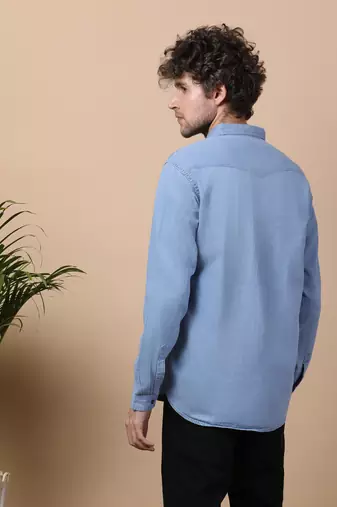 Bule double flap pocket denim shirt 