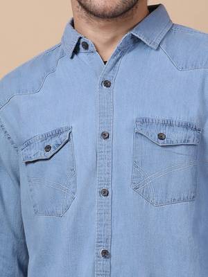 Bule double flap pocket denim shirt  5