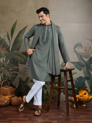 Rust green viscose rayon jari weaving mirror work wedding function festival party wear straight kurta with dupatta 1