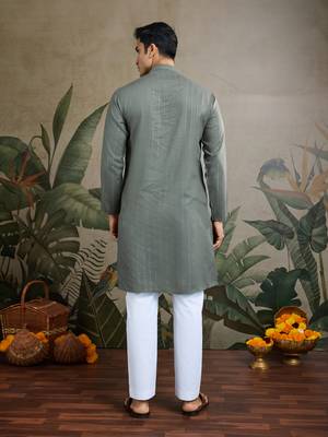 Rust green viscose rayon jari weaving mirror work wedding function festival party wear straight kurta with dupatta 5