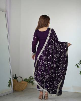 Pure Blooming Vichitra Silk Fabric Straight Fit Embroidery Work Kurta With Dupatta With Pant 3