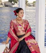 black Women's Jacquard Silk With Weaving Zari Work Lehenga Choli, Paithani Lehenga Choli