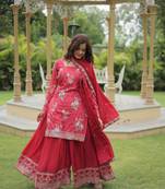 Chinnon silk heavy kurta palazzo with dupatta sets