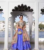 blue Women's Jacquard Silk With Weaving Zari Work Lehenga Choli, Paithani Lehenga Choli
