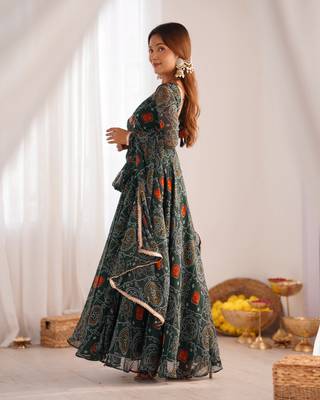 Green Georgette bandhani printed Anarkali with Dupatta 3