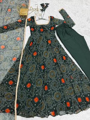 Green Georgette bandhani printed Anarkali with Dupatta 6