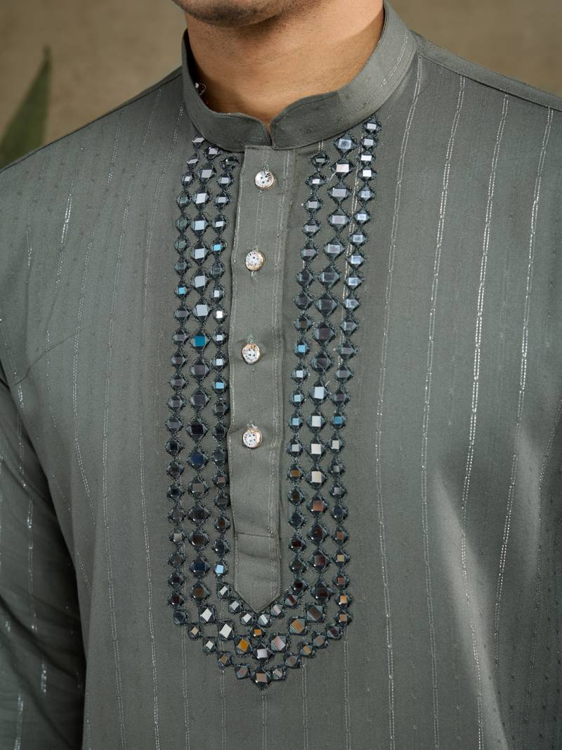 Rust green viscose rayon jari weaving mirror work wedding function festival party wear straight kurta with dupatta