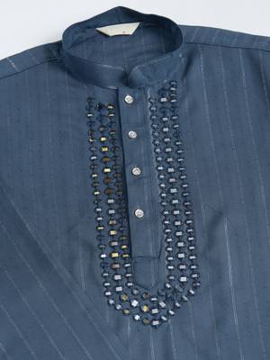 Blue grey viscose rayon jari weaving mirror work wedding function festival party wear straight kurta with dupatta 8