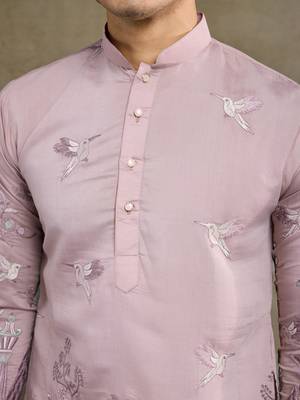light peach viscose silk thread & sequins embroidered straight kurta 6