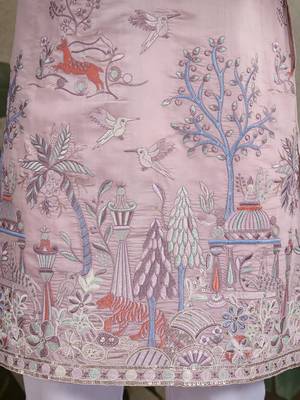 light peach viscose silk thread & sequins embroidered straight kurta 7