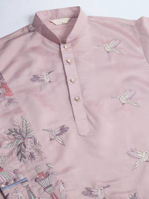 light peach viscose silk thread & sequins embroidered straight kurta 8